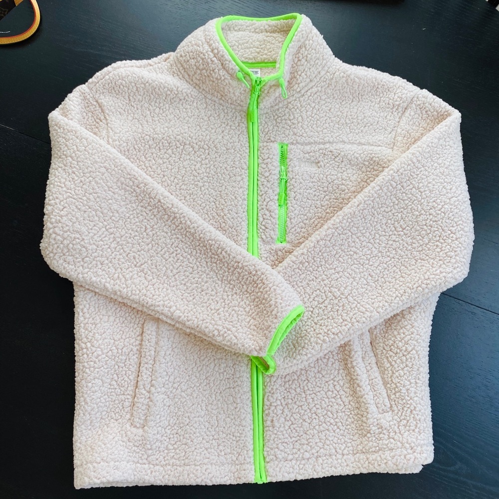 VS PINK Cream Sherpa Neon Zip Up Shacket/Jacket - L